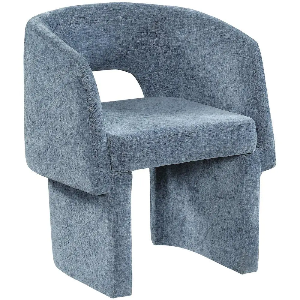 Emmet Light Blue Chenille Fabric Dining Accent Chair - Curved Back, Soft Texture, Steel Frame for Contemporary Home Decor
