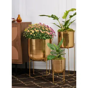 Serene Spaces Living Gold Planter with Detachable Metal Stand Collection Modern Midcentury Decor for Houseplants and Cacti Handmade Quality No Drainage Holes
