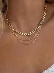 Fashion Multi-Layer Thick Chain Necklace, Creative Style, Three Layer Clavicle Chain, Casual Neck Jewelry, Cuban Link Chain, Chunky Chain Choker