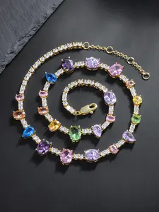 ICED CHICS Colored Oval Teardrop Zircon four-claw tennis Chain Necklace, 10mm colored necklace, hip-hop zircon necklace, Cz Prong Necklace, the best gift for friends, birthday present, suitable for both men and women