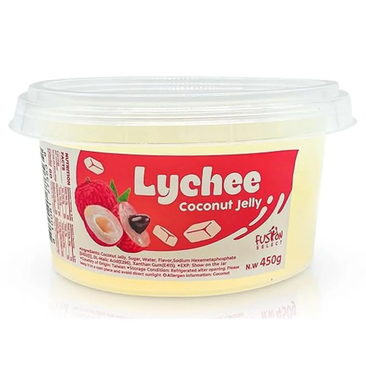 Fusion Select Lychee Jelly 14oz | Fruity Coconut Gel Snacks & Toppings for Bubble Tea, Yogurt, Ice Cream & Desserts