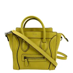 Pre-owned Celine Leather Shoulder Bags Nano Luggage Calfskin Shoulder Bag Citron