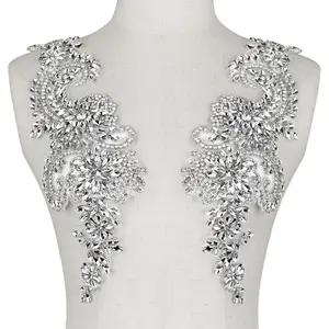 Handcrafted Rhinestone Beaded Appliqué Patches 1 Pair, Versatile for Evening Dresses, Bridal Gowns, Dance Costumes, Adds Sparkle to Garments, Easy to Attach Suitable for Sewing & Gluing