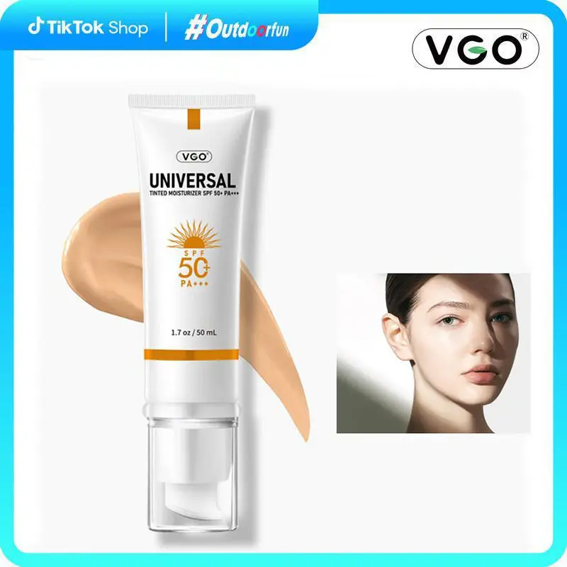 VGO Universal Tinted Moisturizer - 50ml Waterproof Physical Facial Sunscreen (SPF 50+), Hydrating Lactic Acid Skincare with Natural Extracts, Comforting Toner, Cleansing Case for All Skin Types