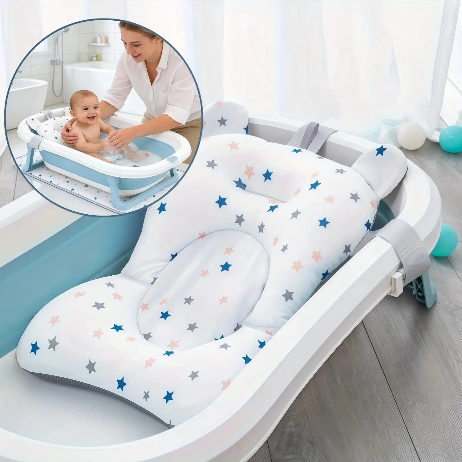 1pc newborn and infant bathing support net, children's bath seat, toddler bath seat, children's bath mat, soft non-slip baby bath pillow, Newborn Bath Essentials, Toddler Bathtub Seat