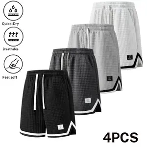 Men’s summer new solid color checkered textured quick dry breathable 4 pack shorts—casual and comfortable, made from soft fabric, suitable for athletic men for basketball training or everyday wear. Shorts Knit lightweight casual