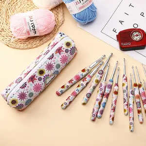 Sunflower Pattern Crochet Accessories Set, 1 Set Colorful Clay Handle Crochet Hooks, Complete Aluminum Hook Kit for Beginners DIY Knitting and Sewing, Crochet Gifts, Crochet Items