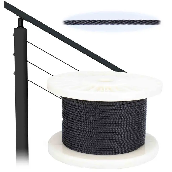 Muzata 1/8" T316 Black Wire Rope WR19 on Reel