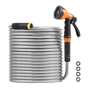VEVOR Metal Garden Hose , TikTokShopBlackFriday, Max. 200 ft Rust Proof Stainless Steel Water Hose, Heavy Duty Backyard Hose with 10 Function Nozzle, No-Kink & Flexible Water Pipe, Lightweight Metal Hose for Yard, Outdoor VEVOR Super Brand Day