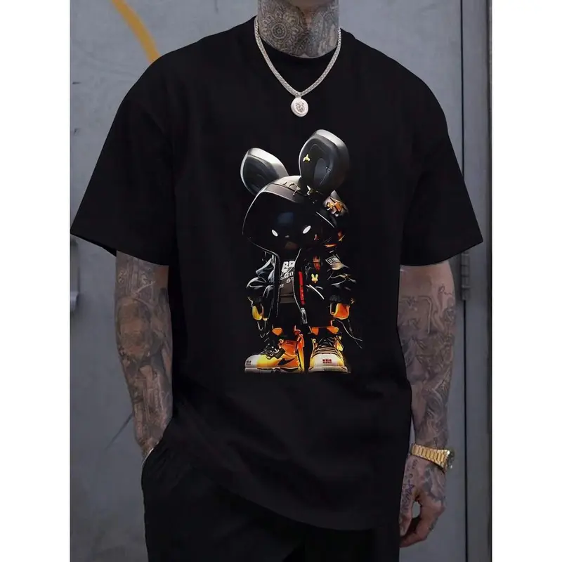 Men's Classic 100% Premium Cotton Fabric Top - Regular Fit, Short-Sleeve, Round Neck, Athletic, Foldable, All Seasons, Long-Lasting Ink, Easter Digital Print, Chic, Preppy, Retro, Ideal Gift, Streetwear Basics (Chinese New Year)