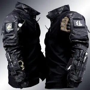 Men's Solid Durable Breathable Stand Collar Long Sleeve Henley Shirt With Zippered Neck Tactical Uniform Safety Jacket Army Costume Coats Casual Street Fashion Menswear for Spring Training Outdoors Everyday Wear Perfect Gift for  Outfits Clothes