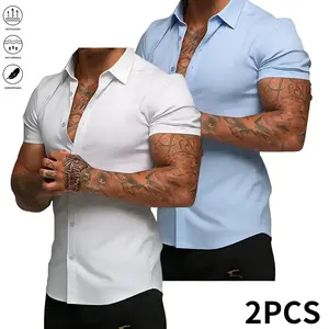 Men's Short Sleeve Button Down Shirt Solid Color Casual Summer Shirt for Men, Lightweight Breathable Dress Shirt for Business Casual, Daily Wear, Office, Vacation, Black White Grey Shirts