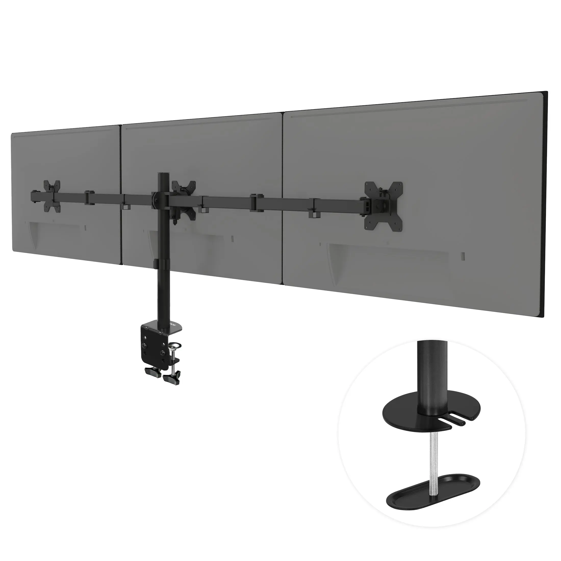 MOUNT-IT! Full-Motion Triple Monitor Arm Platforms & Stands, Ergonomic Office Computer Monitor Riser for 24" to 32" Displays with Swivel, Tilt Adjustability & Dual Locking C-Clamp