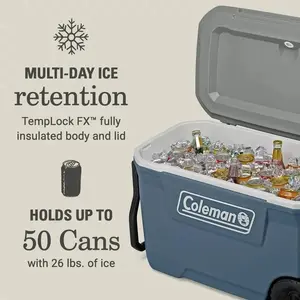316 Series 62QT Lakeside Blue Hard Chest Wheeled Cooler; Backyard, Camping, Beach, Tailgate