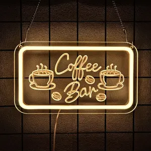 Coffee Bar Neon Sign Light for Restaurant Coffee Shop Cafe Bar Beer Pub Store Ad Window Display Coffee cup Kitchen Bedroom Man Cave Home Birthday Party Wall Sign Decor LED Neon Lights