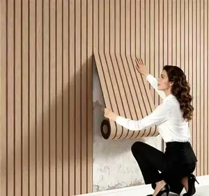 Grooved 3D Wood Grain Self-adhesive Wallpaper & Wall Stickers Waterproof Moisture-proof Easy Clean Durable for Living Room Bedroom Kitchen Bathroom Decor Vintage Marble Backsplash