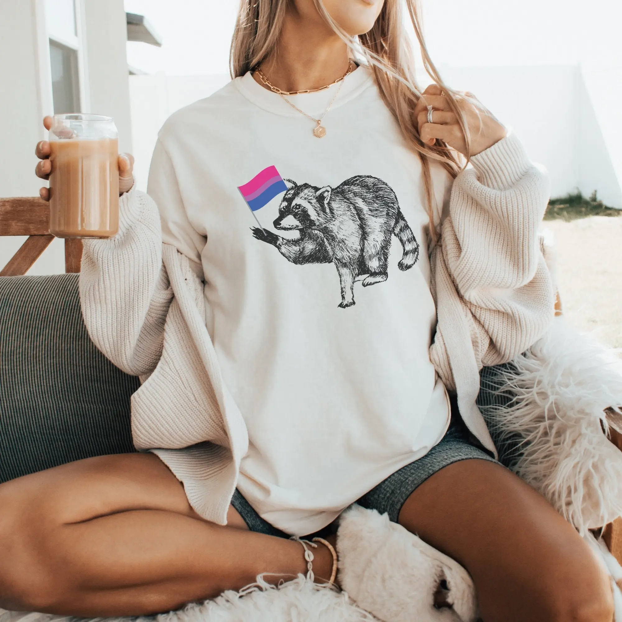 Funny Bisexual Pride Shirt Raccoon Bi Pride Flag Tshirt Comfort Colors Lgbtq Racoon Tee Coming Out Gift Subtle Bi Pride Parade Crewneck