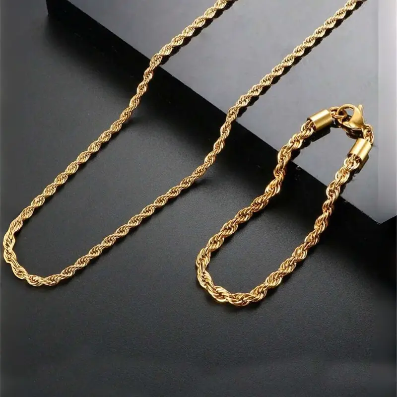 Elegant Stainless Steel Braided Bracelet and Necklace Set, Fashion Jewelry Set, Matching Jewelry Set, Perfect Gift for Friends and Family, Ideal for Parties and Daily Wear, Fashionable Jewelry Set