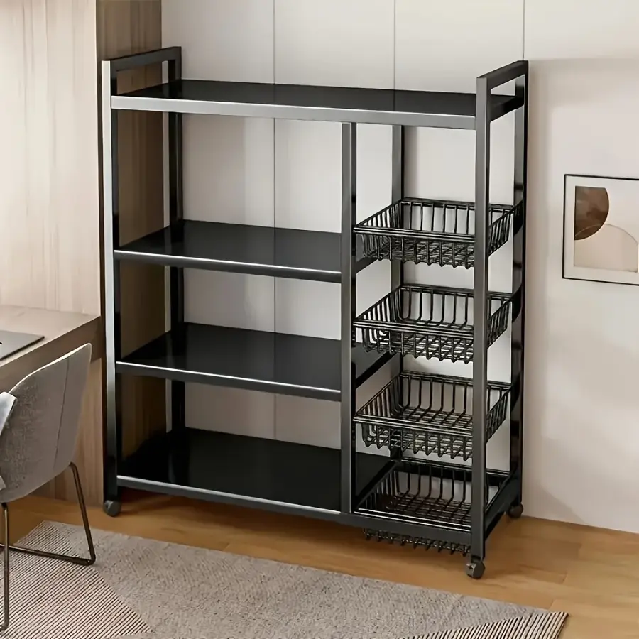 1pc Movable Storage Rack, Adjustable Kitchen Shelf with Baskets, Kitchen Organizer And Storage, Metal Shelf Rack with Wheels, Suitable for Garage, Pantry, Bathroom, Closet, Warm House Gift, New Home, Standing Shelf, Utility Racks