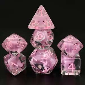 Unisex Kids Transparent Pink Resin Number Kitten Dice Set - 7 Multi-Faced Plastic Pieces for Board Games