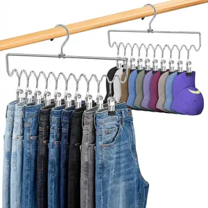Pants Hangers Space Saving with Clips,Closet Organizers and Storage,20 Non-Slip Rubber Clips Metal Legging Organizer for Jeans Skirt  Essentials,Dorm Room Essentials for College Students Girls Guy