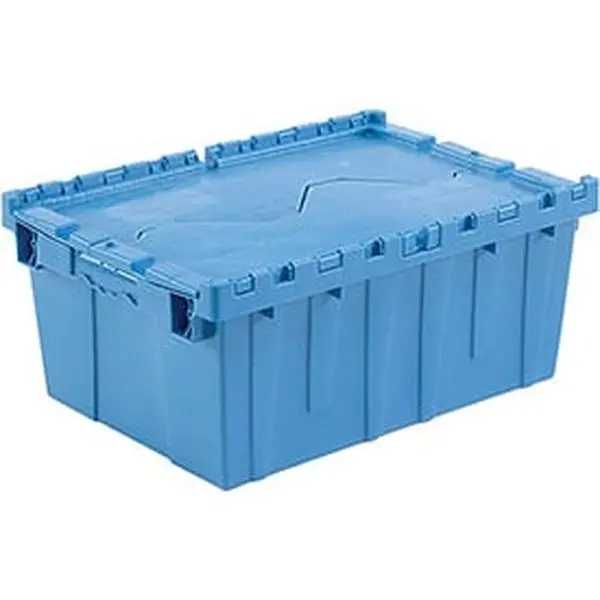 Monoflo International DC2115-09BLUE All-Plastic Hinge High-Density PE Shipping/Storage Boxes, 21.875x15.25x9.687 in. Blue Durable Containers for Home Organization, Distribution Industry Use, Space-Saving, With Handle