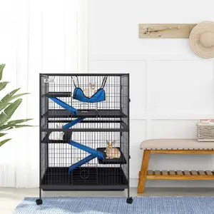 Metal Small Animal Cage, 4/ 5/ 6-Tier Rolling Animal Cage with Flannel Ramps and Removable Tray for Ferret, Sugar Glider, Chinchillas, Guinea Pig, Rabbit, Easy to Clean,Deluxe Chinchilla Cage with Hammock and Removable Tray