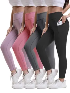 High-Waisted Yoga Leggings with Side Pockets Stretchy Comfortable Tights for Women Ideal for Daily Wear Workout & Casual Outings 2 Color Combos Available