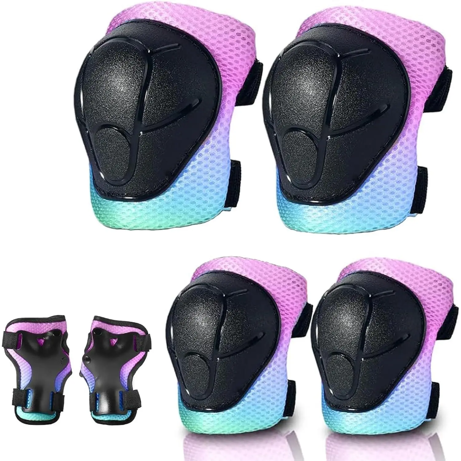 X-CPA27   Gradient Color Kids Protective Gear Set Knee Pads for Kid 2-14 Years,W/ Adjustable Strap Kids/Youth Knee Pads Elbow Pads Wrist Guards Set for Inline Roller Skates,Cycling,BMX Bike,Skateboard,Scooter