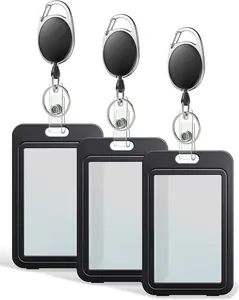 3 Pack ID Badge Holder with Double-Sided Windows Vertical Card Case with Retractable Badge Reel Plastic Card Protector for Office School Credit Cards Proximity Cards Drivers Licenses Passes