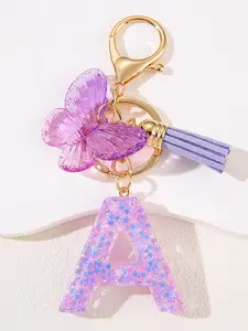1pc /Initial keychain accessory Personalized Keychain Pendant Apricot Heart Tassel Glue Letter Keychain Outdoor Casual Backpack Charm DIY Outdoor Backpack Hanging Accessories Key Chain Key Ring Suitable as Gifts for Friends