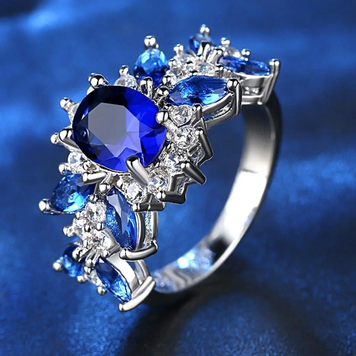 Women's Bridal Ring - Elegant Artificial Gemstone Ring with Blue Zircon, Ideal Wedding or Engagement Gift for Lovers, Fashion Costume Jewelry Accessory, Bridal Rings
