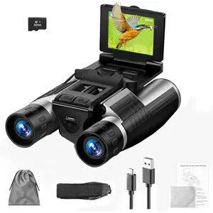 Digital binoculars camera 24 lcd display 12x optical zoom 8x digital zoom 48mp pictures 25k videos camera with 32gb card binoculars for bird watching hunting outdoor adventures dt40