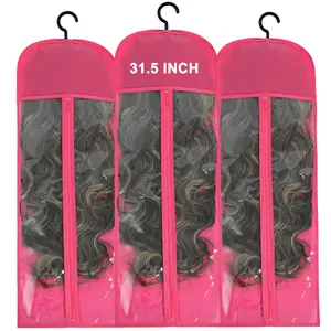3 count Wig Hanger Wig Holder Hair Extension Holder Wig Bags Extra Long Wig Storage Bags with Hanger Hair Extension Storage Wig Storage for Multiple Wigs Hair Extensions, Wigs Accessorie (Hot Pink)
