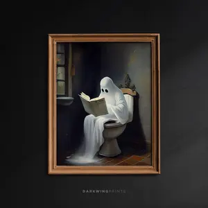 Ghost on Toilet, Ghost in Bathroom Print, Dark Academia, Vintage Poster, Art Poster Print, Halloween Decoration, Gothic Victorian