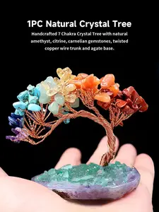 Handcrafted Natural Crystal Color Wheel Tree, Spiritual Home Decor, Agate Base, Natural Gemstone Planter, Unique Interior Ornament