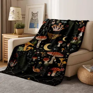 Mystical Mushroom Flannel Blanket, Enchanted Forest Print, Ultra Soft, Warm, Cozy, Lightweight, Perfect for Bedroom, Living Room, Sofa, Travel, Camping, Outdoor Activities, Ideal Gift for Nature Lovers, Housewarming, Birthday, Holidays tiktokshopspringglo