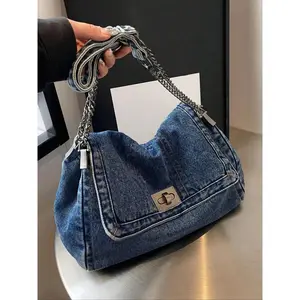 Fashion Denim Chain Shoulder Bag, 2025 New Styling Casual Versatile Lightweight Crossbody Bag for Women, Trendy All-match Commuter Bag for Daily Travel Work Commute, Denim Crossbody Bags