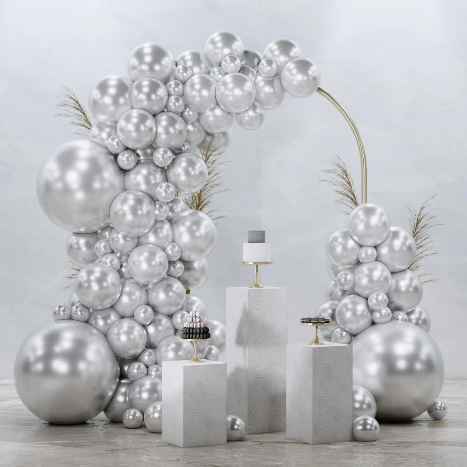 PartyWoo Silver Balloons 128 pcs Different Sizes of 18 12 10 5 Inch Silver Balloon Arch Kit Garland for Birthday Graduation Bachelorette Engagement Bridal Shower Wedding Party Decorations Silver-G102