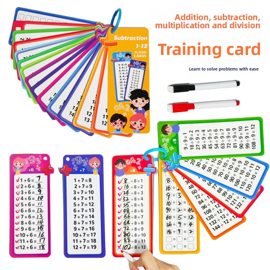 Addition, subtraction, multiplication, and division elementary school math arithmetic cards, erasable children's learning teaching aids, calculation training cards