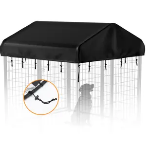 PETCOZIFE Outdoor Dog Kennel Roof Cover with Adjustable Drawstring, Heavy Duty Dog Kennel Replacement Cover, Oxford Fabric Waterproof UV Resistant Canopy Protection for 4'x4.2' Small Pet Cage