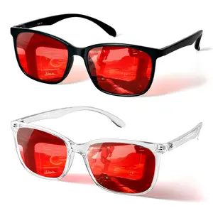 Sleep Glasses for 99.9% Blue Green Light Blocking Dual AR Coatings Red Lens for Computer Gaming Reduce Eyestrain, Blue Light Blocking Glasses for Women Men TR90 Frame Square Nerd Eyeglasses