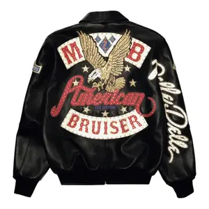 Pelle Pelle American Bruiser Studded Logo Leather Jacket Black Red White Multi