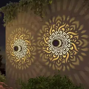 Mandala Pattern Solar Outdoor Fence Lights, Ip65 Waterproof Datura Wall Lamp, Energy-Efficient for Garden, Patio, Balcony, Christmas Decor, Solar Powered Light