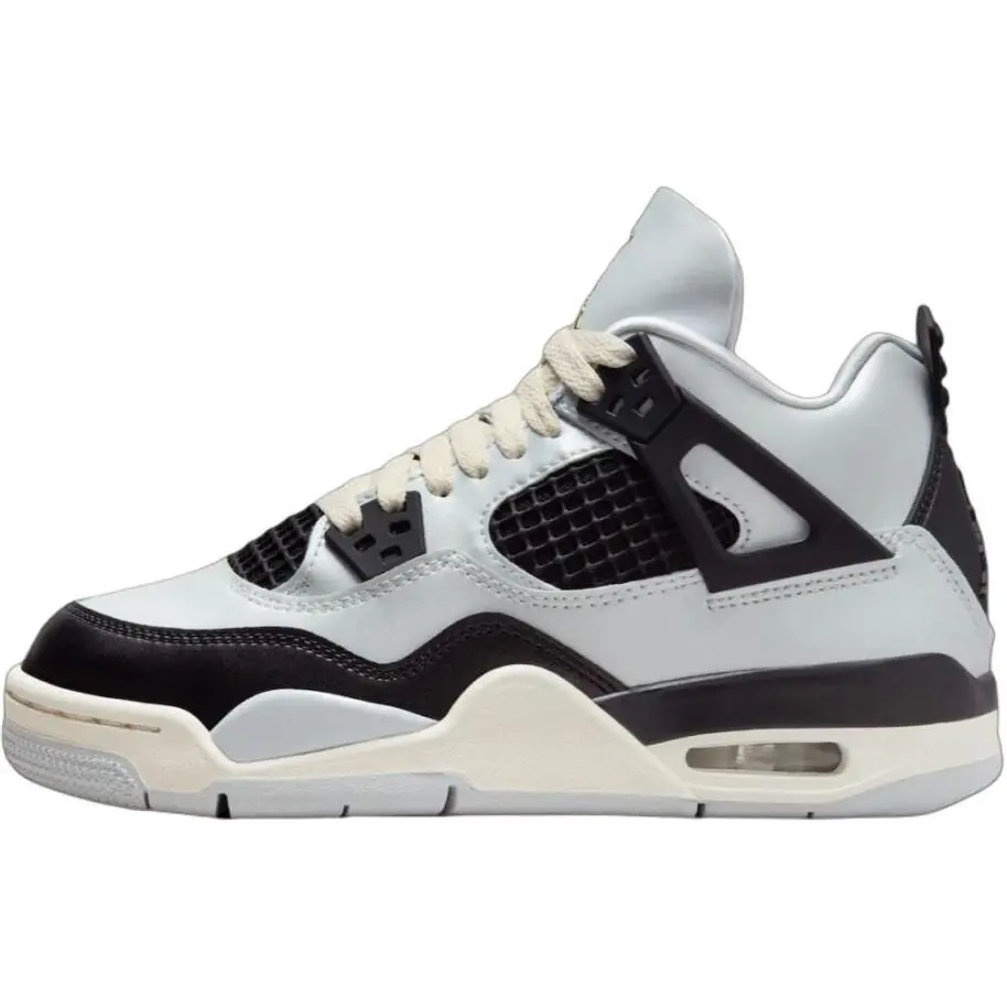 Jordan Air 4 GS Pure Platinum Durable Non-slip Mid Top Basketball Shoes Kids'' White Black FZ8585-070