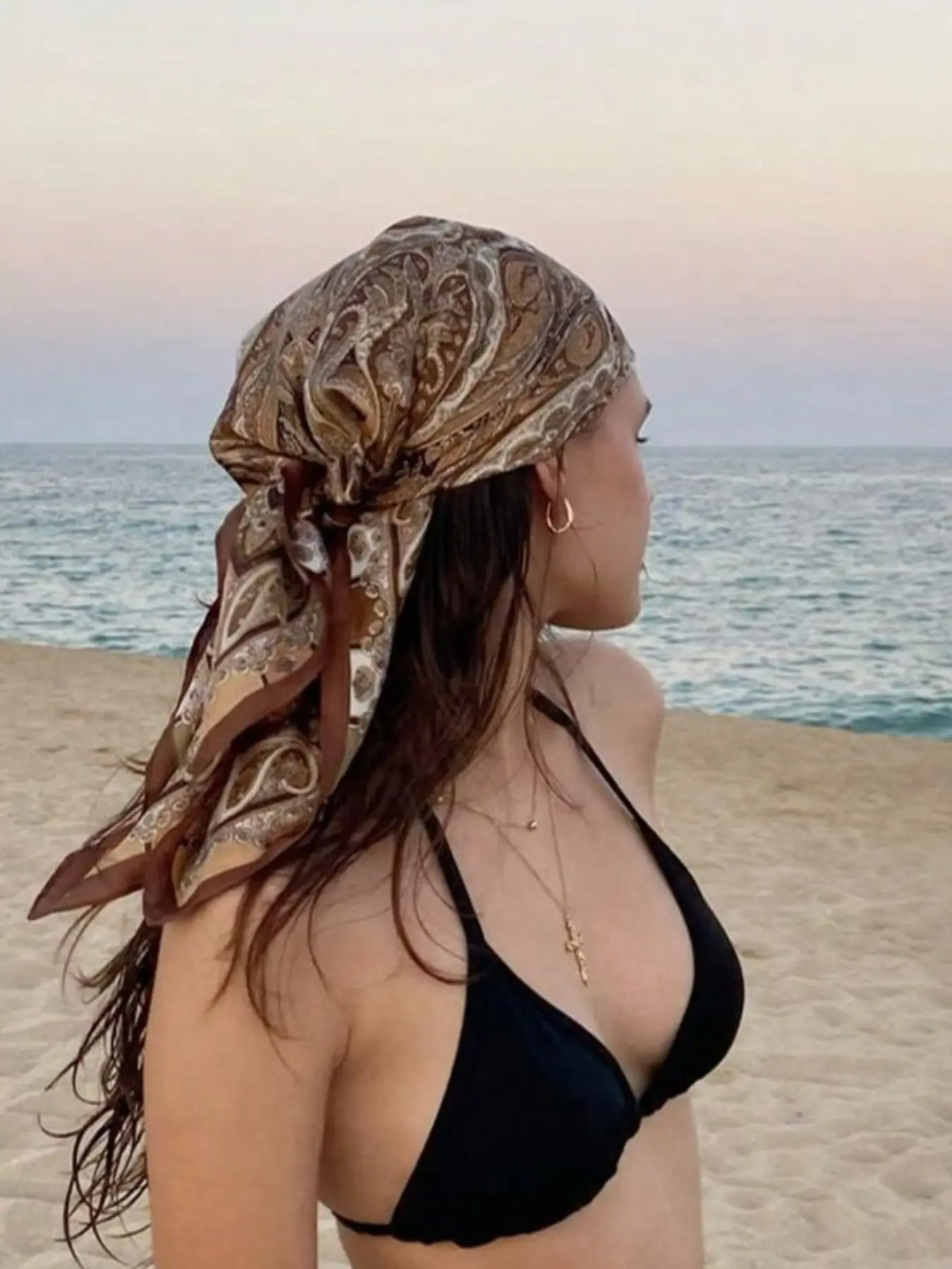 Women's Elegant Paisley Print Scarf, 70x70cm Satin Bandana Headscarf Boho Shawl, Bohemian Style, Perfect for Daily Use