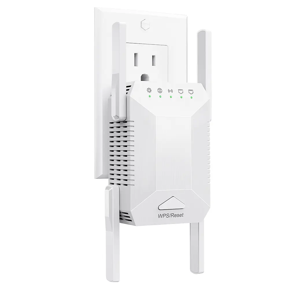 AC1200 WiFi Range Extender, Dual Band 5GHz & 2.4GHz WiFi Booster, 4 Adjustable Antennas, WPS Setup, 2 Ethernet Ports, Up to 1200Mbps