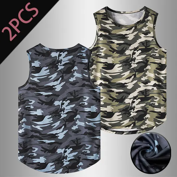 Unisex 2-Pack Camouflage Sleeveless Outdoors Vest - Quick-Dry Fabric Fitness Sport Outfits, Gym Athletic Clothes, Yoga Gym Summer Sports Top
