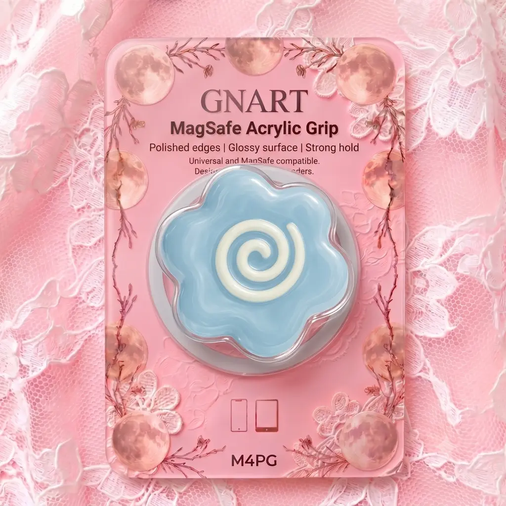 Light Blue Flower Swirl Magnetic Phone Grip | Clear Acrylic Cute Candy Core Phone Stand | Pastel Coquette Aesthetic MagSafe Phone Holder Accessory