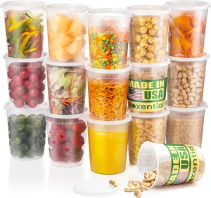 32 oz Deli Containers with Lids [24 Set] – Made in USA, BPA-Free Plastic Food Containers, Freezer & Microwave Safe, Stackable Meal Prep & Soup Storage Containers, Ideal for Takeout & Kitchen Use
